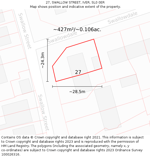 27, SWALLOW STREET, IVER, SL0 0ER: Plot and title map