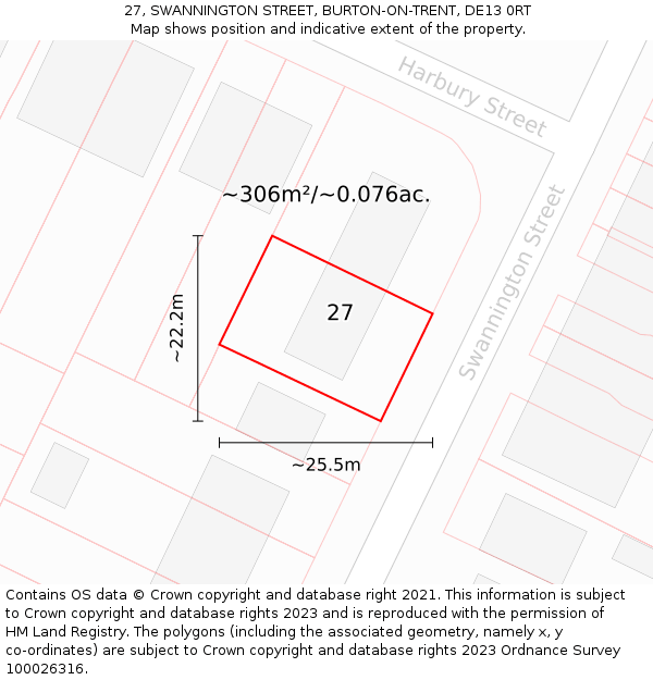 27, SWANNINGTON STREET, BURTON-ON-TRENT, DE13 0RT: Plot and title map