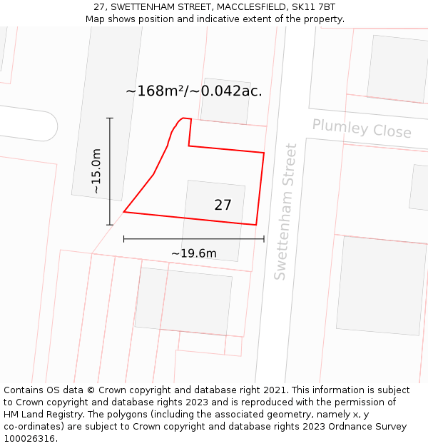 27, SWETTENHAM STREET, MACCLESFIELD, SK11 7BT: Plot and title map