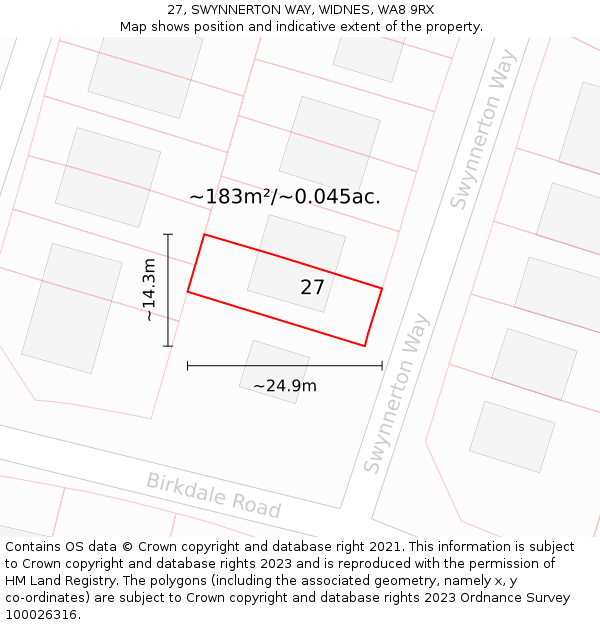 27, SWYNNERTON WAY, WIDNES, WA8 9RX: Plot and title map