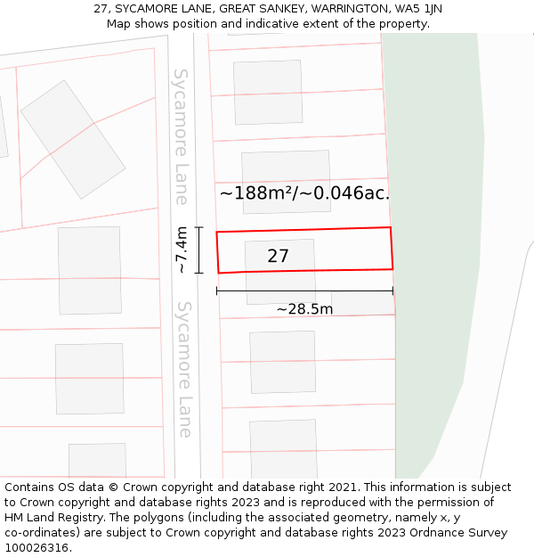 27, SYCAMORE LANE, GREAT SANKEY, WARRINGTON, WA5 1JN: Plot and title map