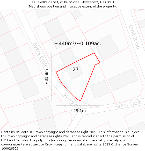 27, SYERS CROFT, CLEHONGER, HEREFORD, HR2 9SU: Plot and title map