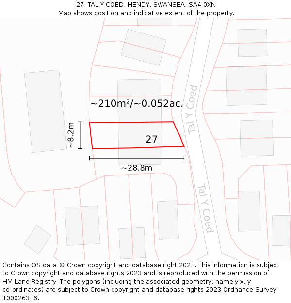 27, TAL Y COED, HENDY, SWANSEA, SA4 0XN: Plot and title map