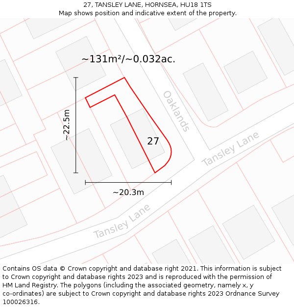 27, TANSLEY LANE, HORNSEA, HU18 1TS: Plot and title map