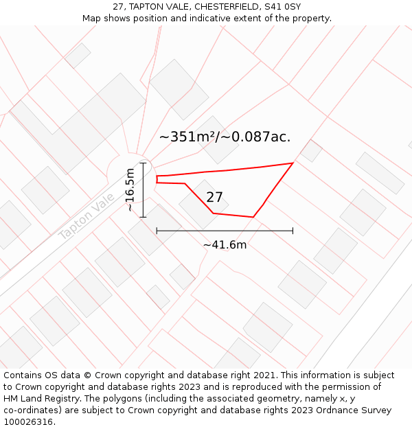 27, TAPTON VALE, CHESTERFIELD, S41 0SY: Plot and title map