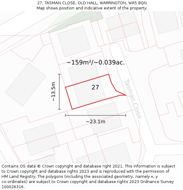 27, TASMAN CLOSE, OLD HALL, WARRINGTON, WA5 8QN: Plot and title map