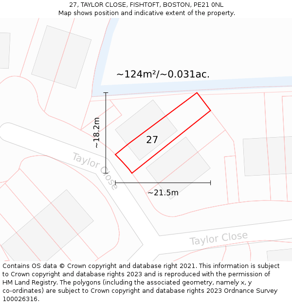 27, TAYLOR CLOSE, FISHTOFT, BOSTON, PE21 0NL: Plot and title map