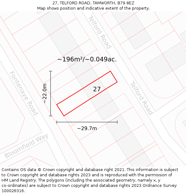 27, TELFORD ROAD, TAMWORTH, B79 8EZ: Plot and title map