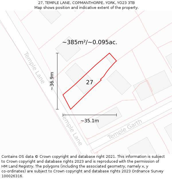 27, TEMPLE LANE, COPMANTHORPE, YORK, YO23 3TB: Plot and title map