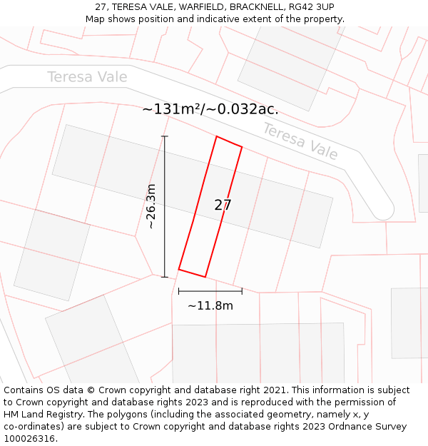 27, TERESA VALE, WARFIELD, BRACKNELL, RG42 3UP: Plot and title map