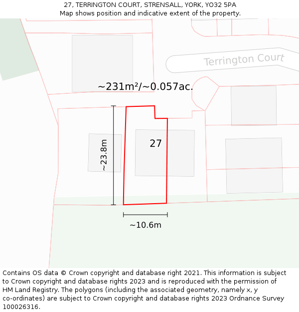 27, TERRINGTON COURT, STRENSALL, YORK, YO32 5PA: Plot and title map