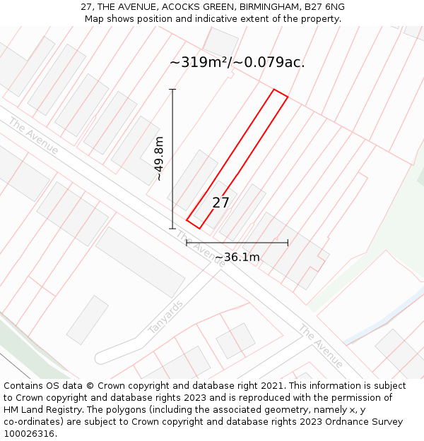 27, THE AVENUE, ACOCKS GREEN, BIRMINGHAM, B27 6NG: Plot and title map