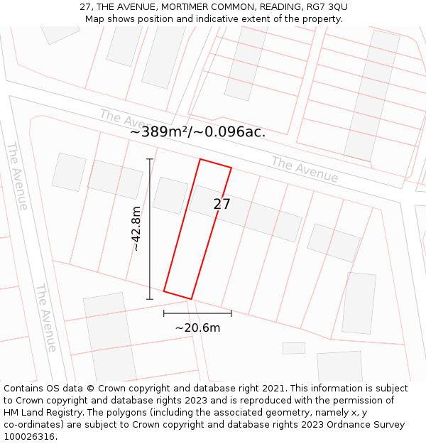 27, THE AVENUE, MORTIMER COMMON, READING, RG7 3QU: Plot and title map