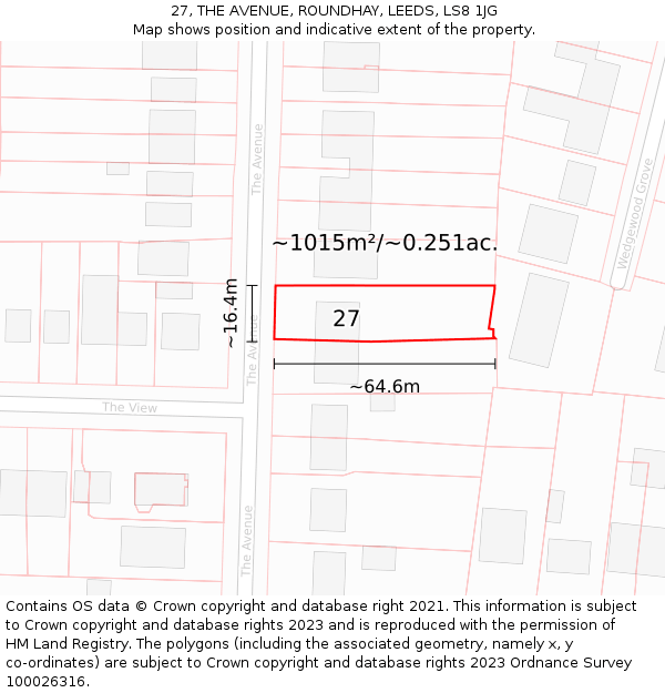 27, THE AVENUE, ROUNDHAY, LEEDS, LS8 1JG: Plot and title map