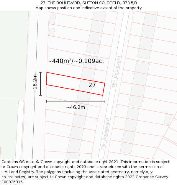 27, THE BOULEVARD, SUTTON COLDFIELD, B73 5JB: Plot and title map