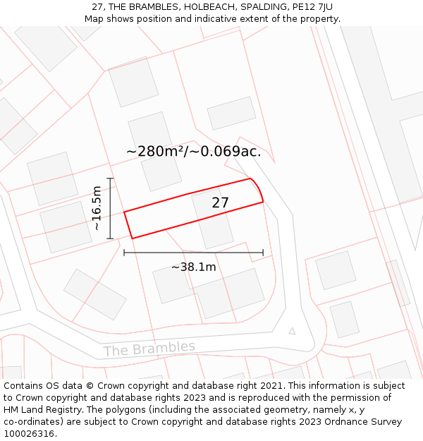 27, THE BRAMBLES, HOLBEACH, SPALDING, PE12 7JU: Plot and title map