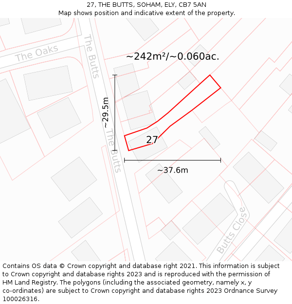 27, THE BUTTS, SOHAM, ELY, CB7 5AN: Plot and title map