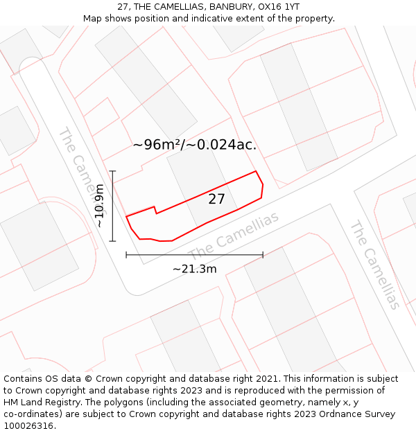 27, THE CAMELLIAS, BANBURY, OX16 1YT: Plot and title map