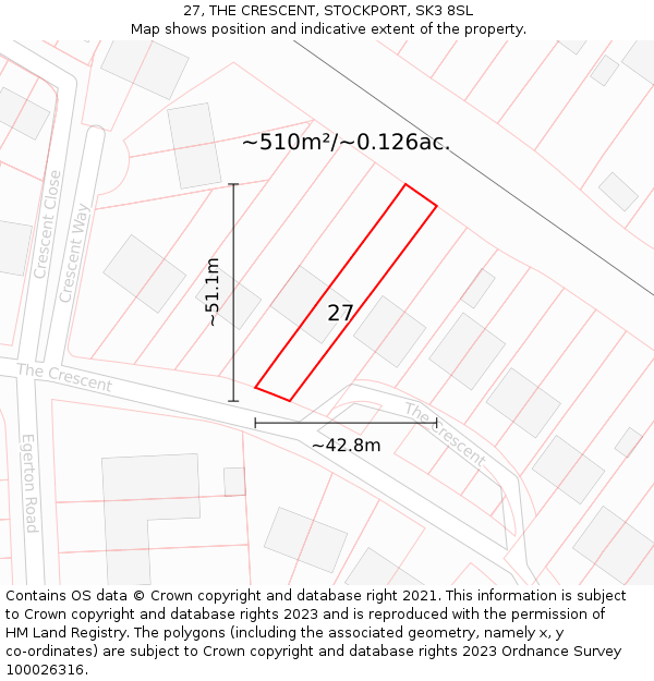 27, THE CRESCENT, STOCKPORT, SK3 8SL: Plot and title map