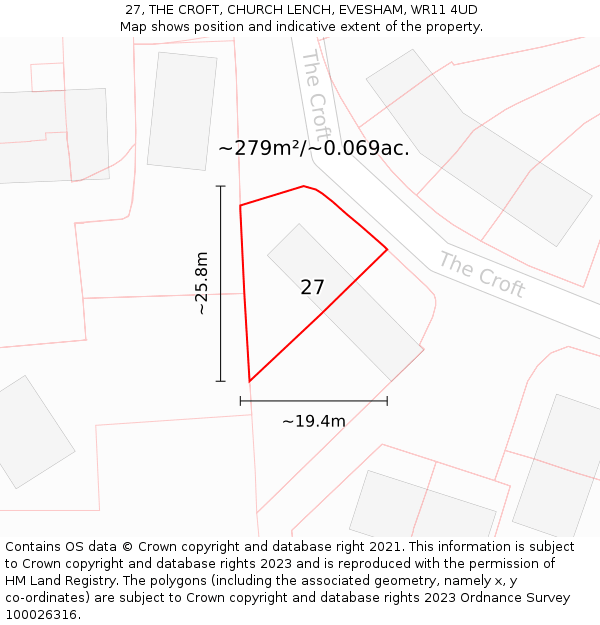 27, THE CROFT, CHURCH LENCH, EVESHAM, WR11 4UD: Plot and title map