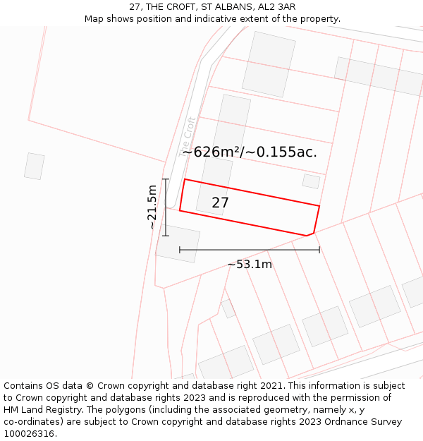 27, THE CROFT, ST ALBANS, AL2 3AR: Plot and title map