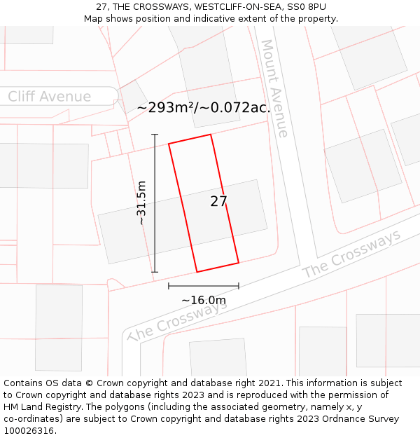 27, THE CROSSWAYS, WESTCLIFF-ON-SEA, SS0 8PU: Plot and title map