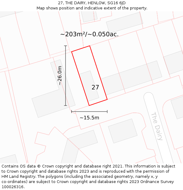 27, THE DAIRY, HENLOW, SG16 6JD: Plot and title map