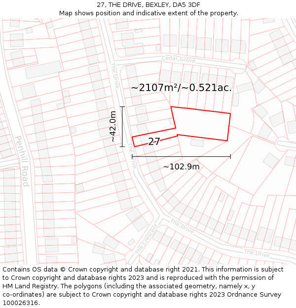 27, THE DRIVE, BEXLEY, DA5 3DF: Plot and title map