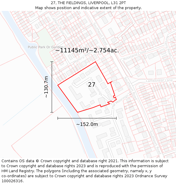 27, THE FIELDINGS, LIVERPOOL, L31 2PT: Plot and title map