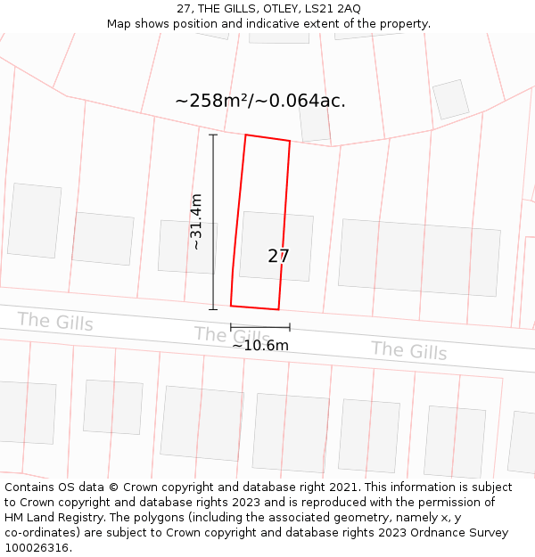 27, THE GILLS, OTLEY, LS21 2AQ: Plot and title map