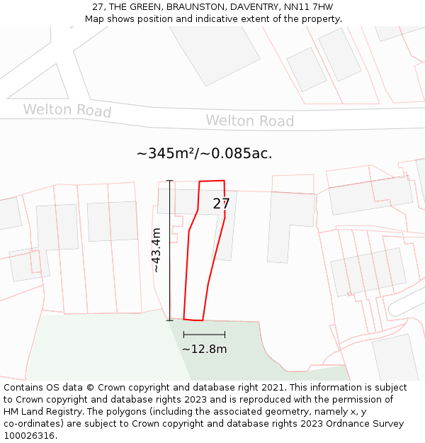 27, THE GREEN, BRAUNSTON, DAVENTRY, NN11 7HW: Plot and title map