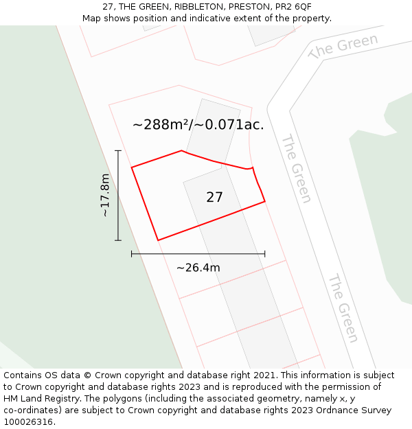 27, THE GREEN, RIBBLETON, PRESTON, PR2 6QF: Plot and title map