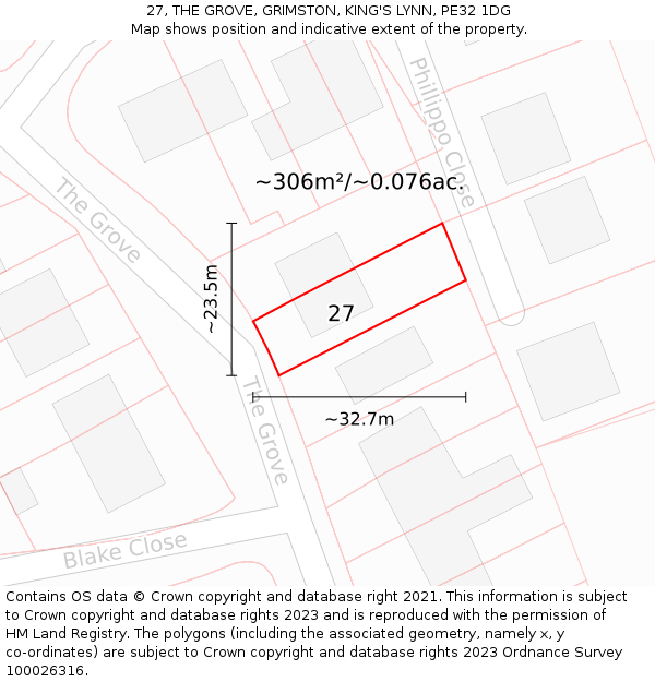 27, THE GROVE, GRIMSTON, KING'S LYNN, PE32 1DG: Plot and title map