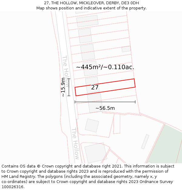 27, THE HOLLOW, MICKLEOVER, DERBY, DE3 0DH: Plot and title map