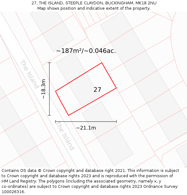27, THE ISLAND, STEEPLE CLAYDON, BUCKINGHAM, MK18 2NU: Plot and title map