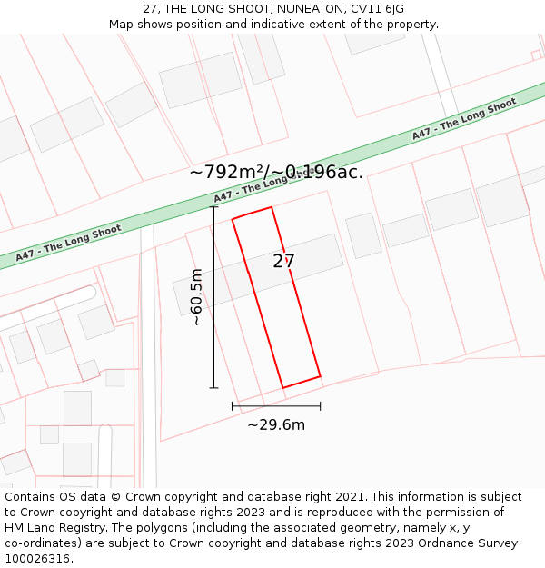 27, THE LONG SHOOT, NUNEATON, CV11 6JG: Plot and title map