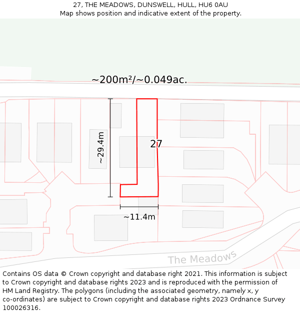 27, THE MEADOWS, DUNSWELL, HULL, HU6 0AU: Plot and title map