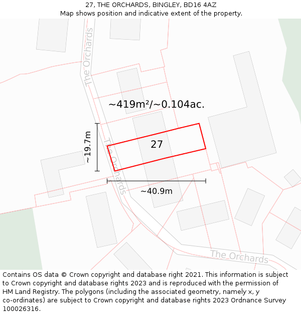 27, THE ORCHARDS, BINGLEY, BD16 4AZ: Plot and title map