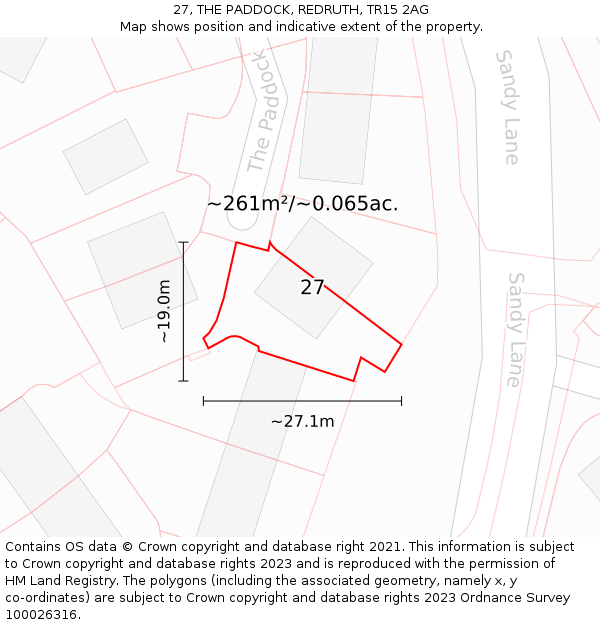 27, THE PADDOCK, REDRUTH, TR15 2AG: Plot and title map