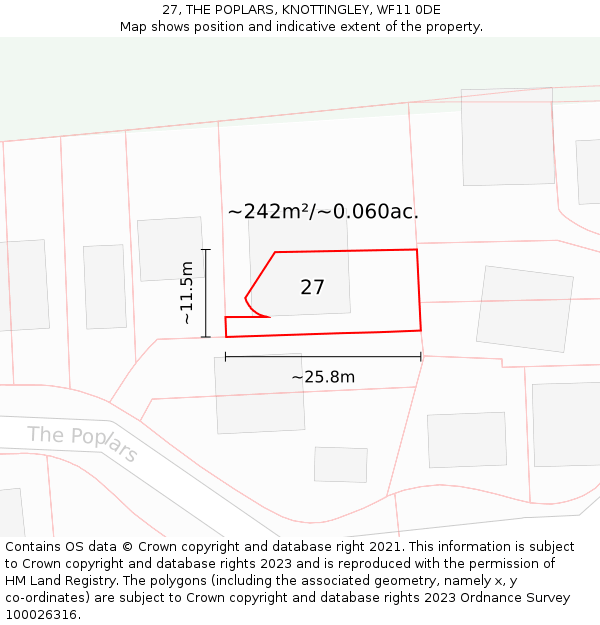 27, THE POPLARS, KNOTTINGLEY, WF11 0DE: Plot and title map