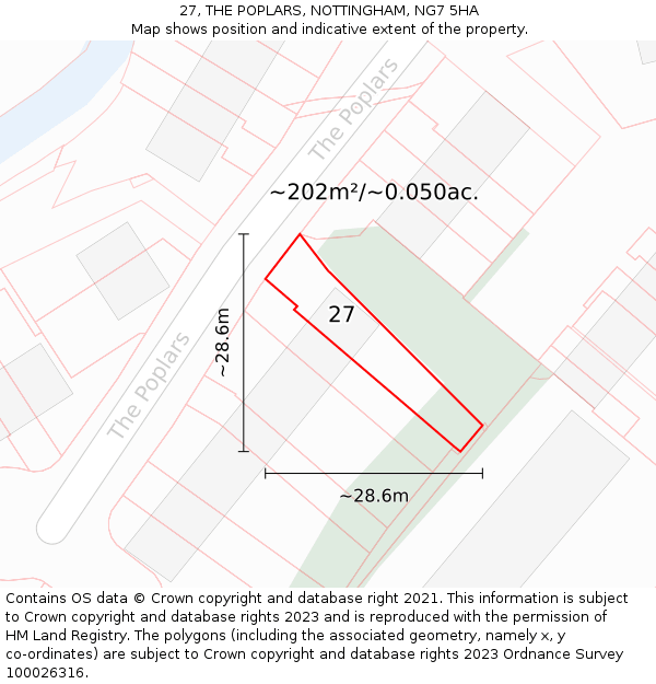 27, THE POPLARS, NOTTINGHAM, NG7 5HA: Plot and title map