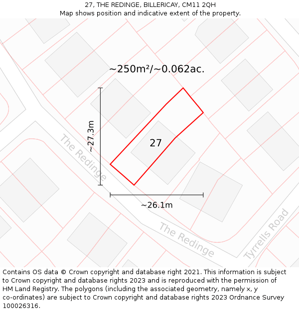 27, THE REDINGE, BILLERICAY, CM11 2QH: Plot and title map