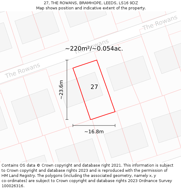 27, THE ROWANS, BRAMHOPE, LEEDS, LS16 9DZ: Plot and title map