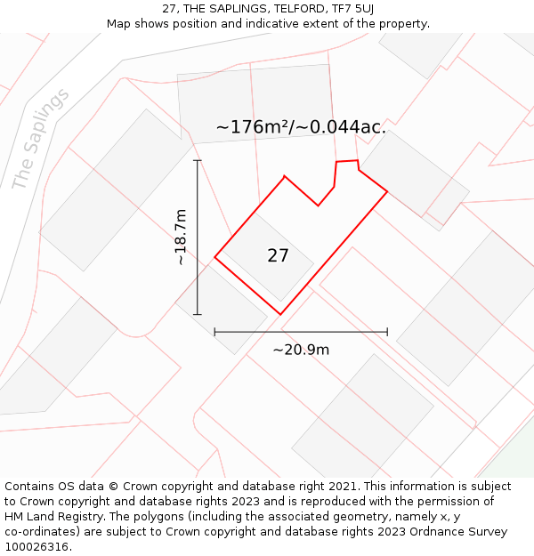 27, THE SAPLINGS, TELFORD, TF7 5UJ: Plot and title map