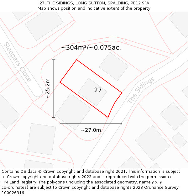 27, THE SIDINGS, LONG SUTTON, SPALDING, PE12 9FA: Plot and title map