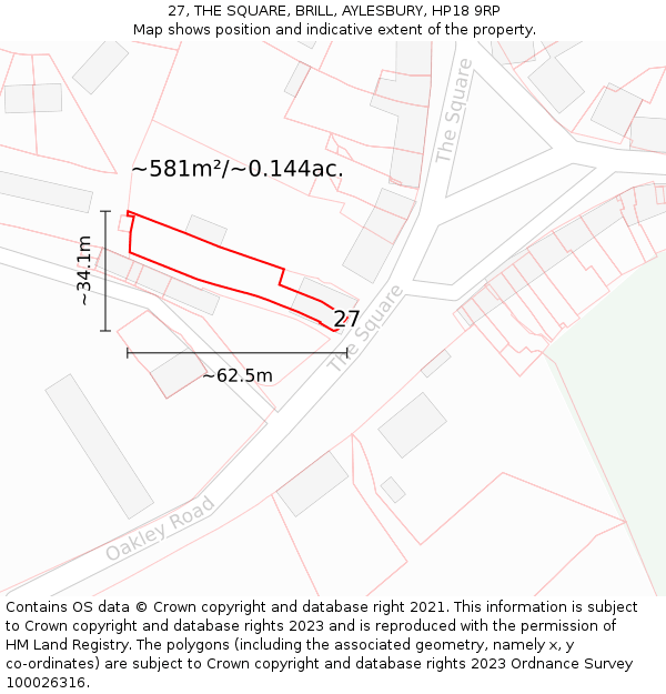 27, THE SQUARE, BRILL, AYLESBURY, HP18 9RP: Plot and title map