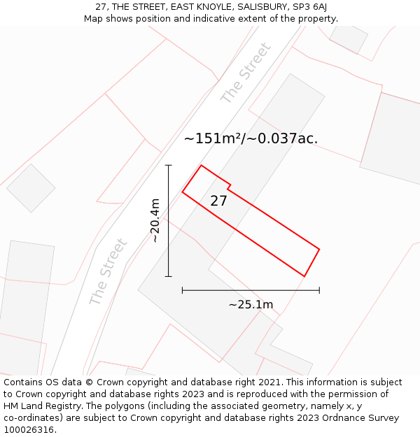 27, THE STREET, EAST KNOYLE, SALISBURY, SP3 6AJ: Plot and title map