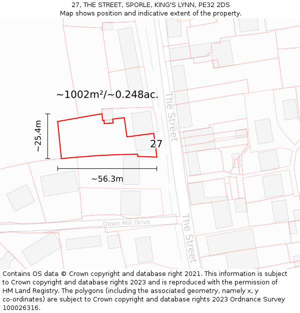 27, THE STREET, SPORLE, KING'S LYNN, PE32 2DS: Plot and title map