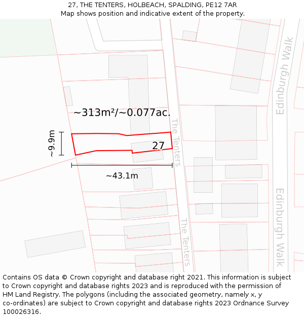 27, THE TENTERS, HOLBEACH, SPALDING, PE12 7AR: Plot and title map