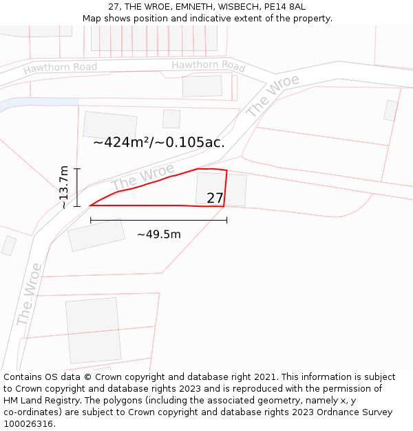 27, THE WROE, EMNETH, WISBECH, PE14 8AL: Plot and title map